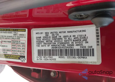 2005 Toyota Corolla Le from USA, damaged, VIN 1NXBR32E45Z542061